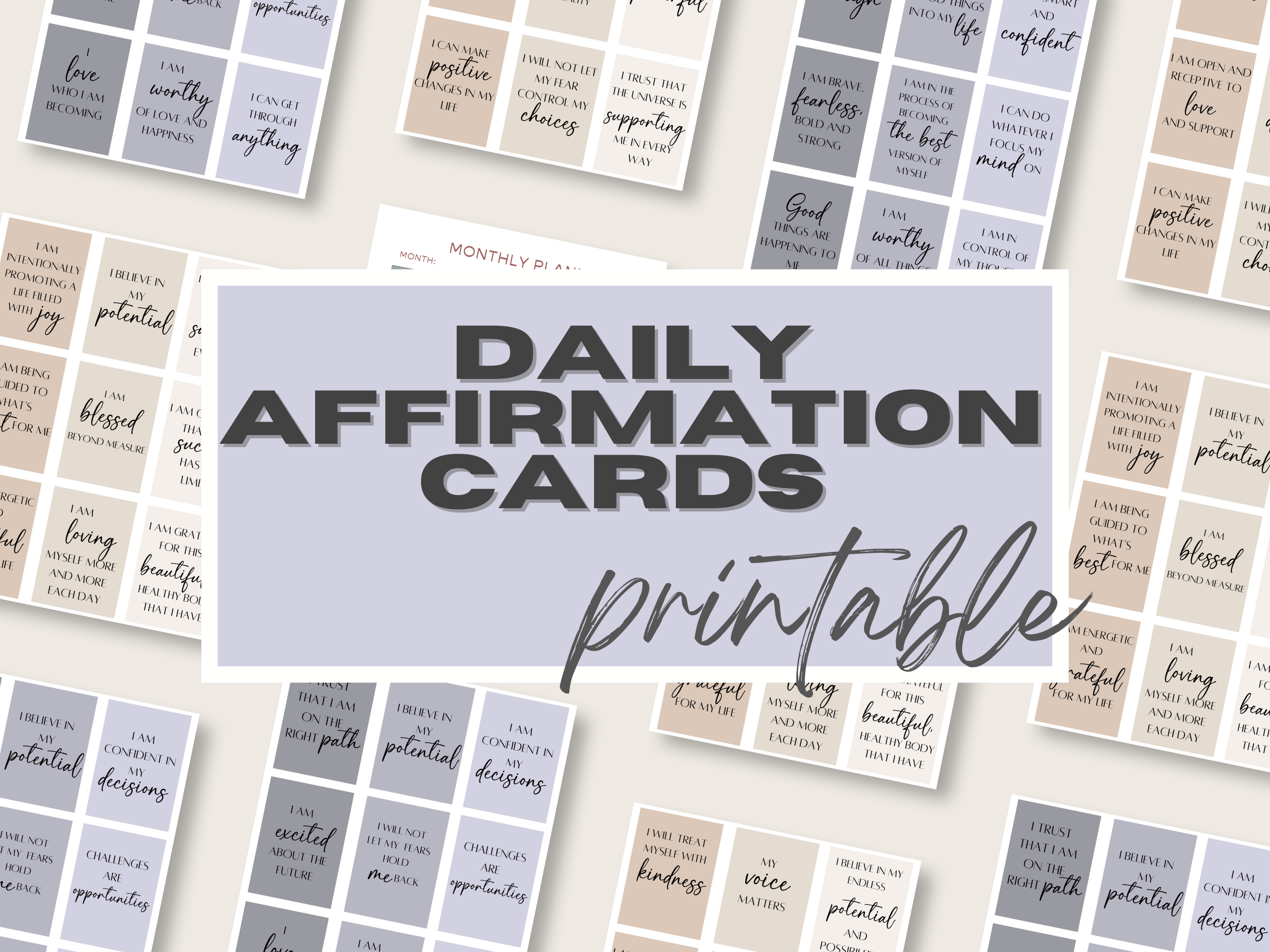 Printable Daily Affirmation Cards, Neutral Colors
