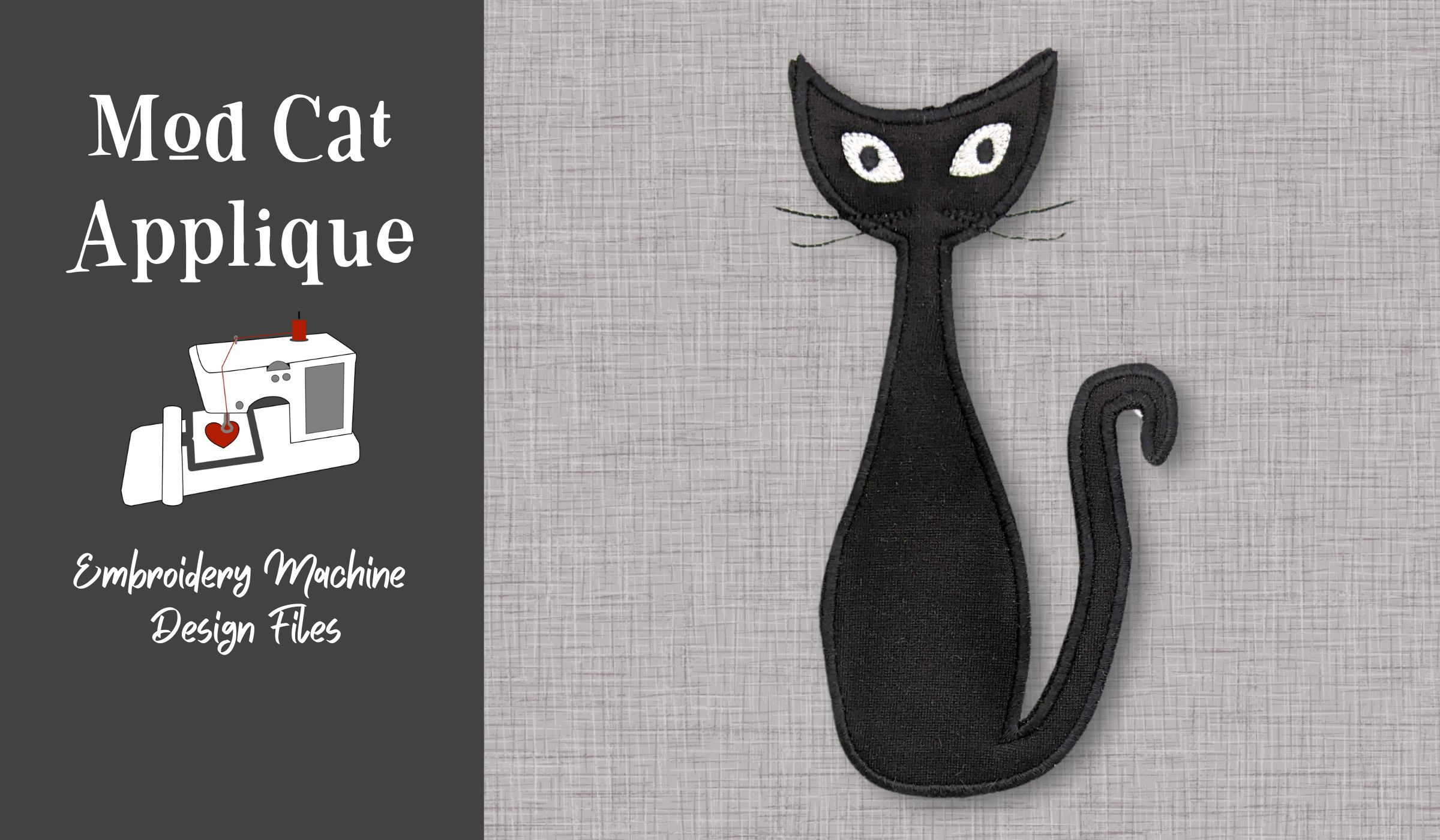 Mid-Century Modern Cat Applique Design for Embroidery Machines