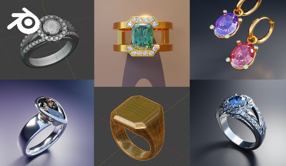 Jewelry Bundle - Ring&Earring - Blender 3D Model Package