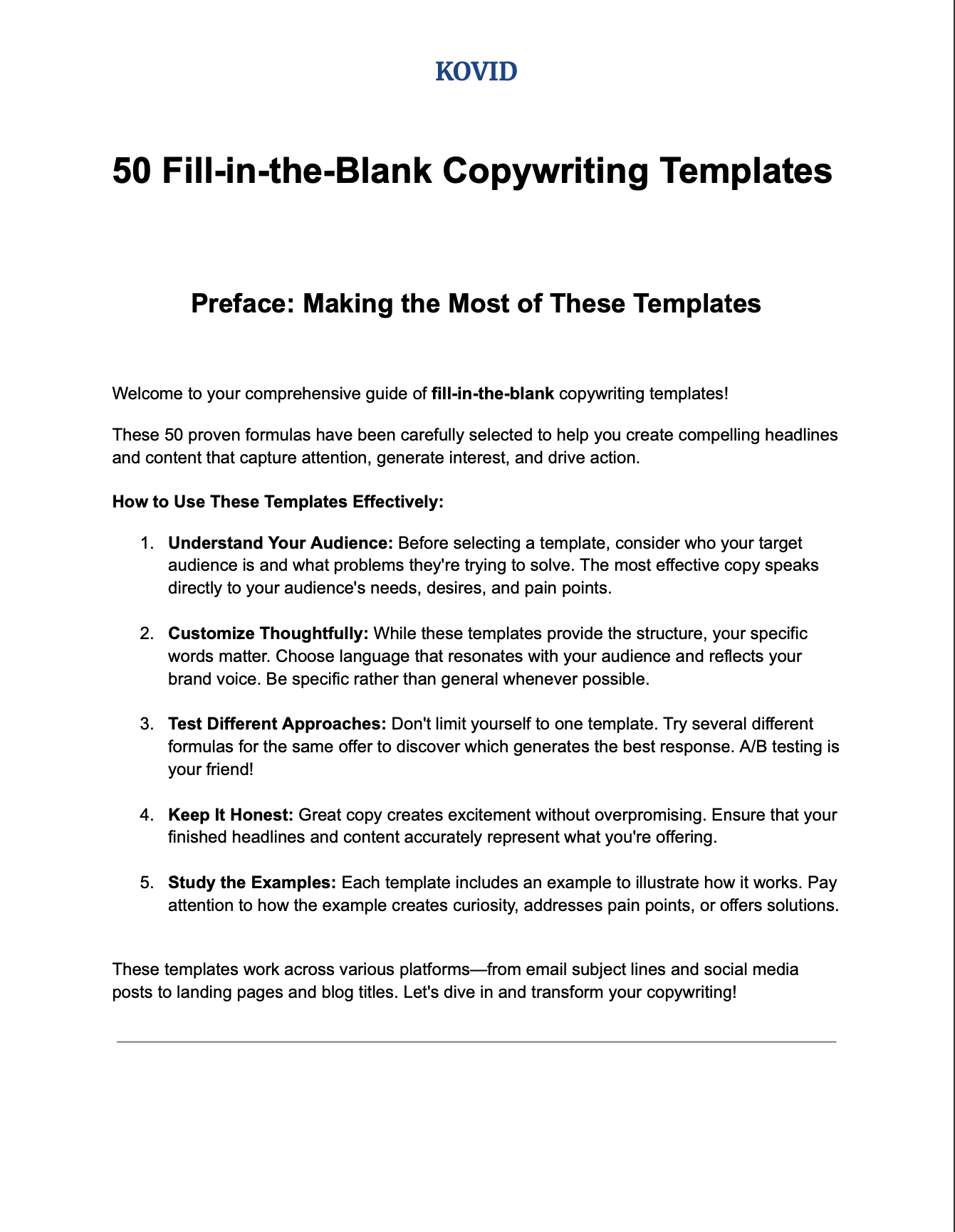 Digital Marketing Headline Templates - 50 Fill-In-The-Blanks