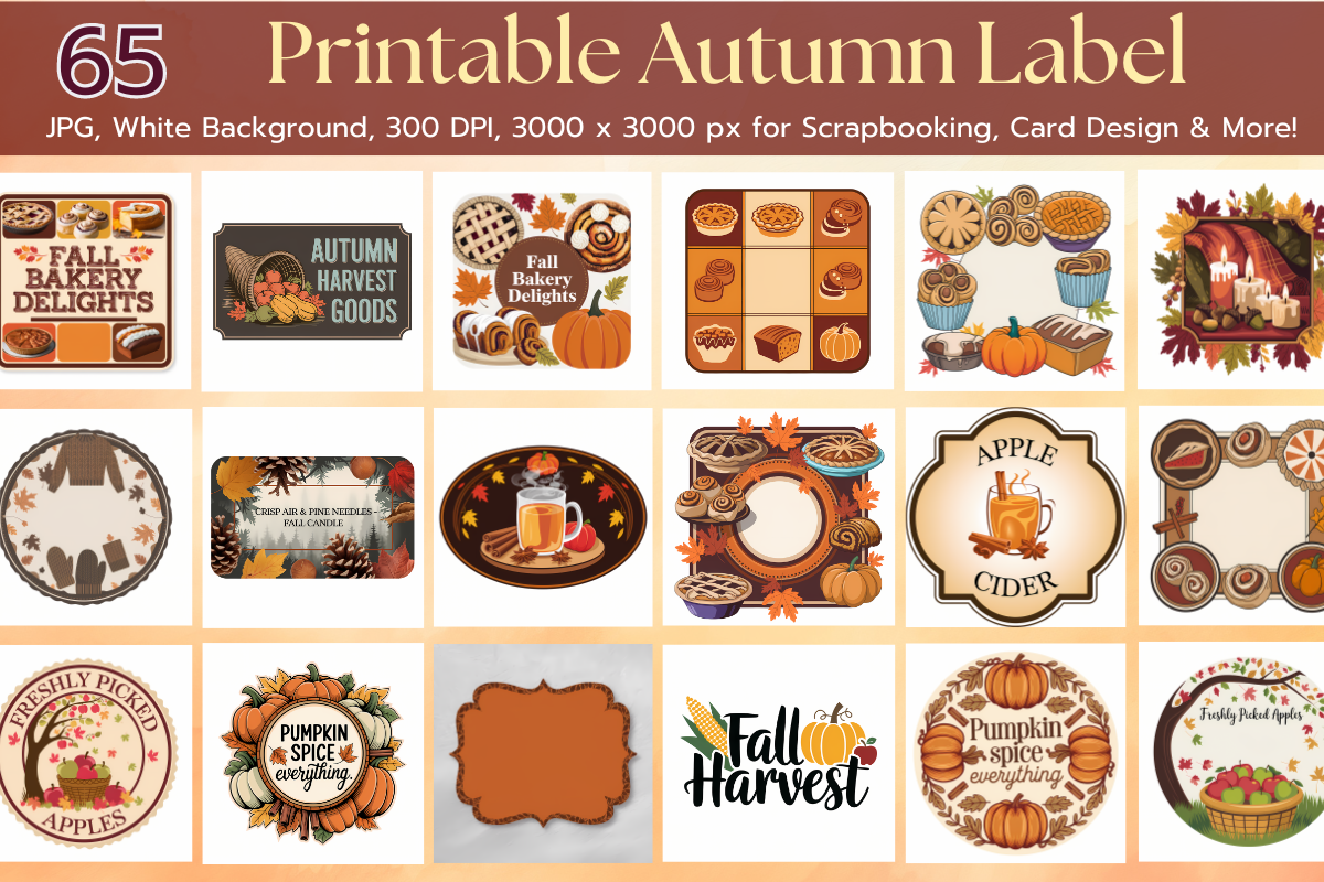 65 Printable Autumn Labels for Artist Reference & Commercial Use