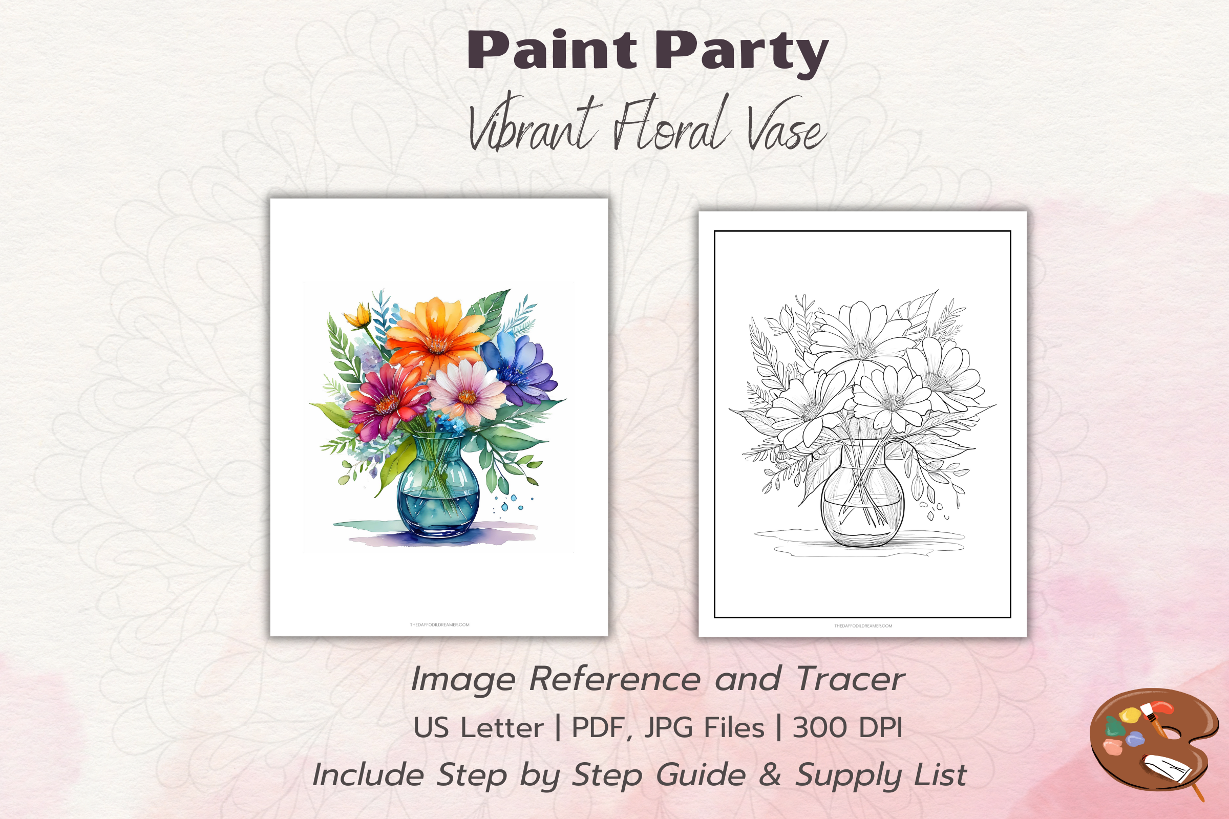 Paint Party Vibrant Floral Vase - Image Reference & Tracer
