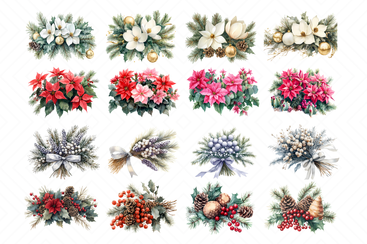 Christmas Floral Clipart Mega Bundle – 101 Transparent PNG Files