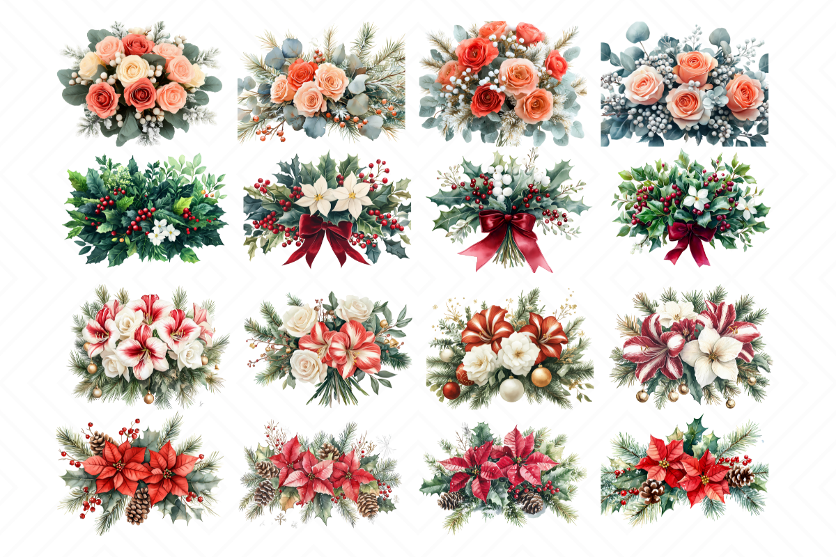 Christmas Floral Clipart Mega Bundle – 101 Transparent PNG Files