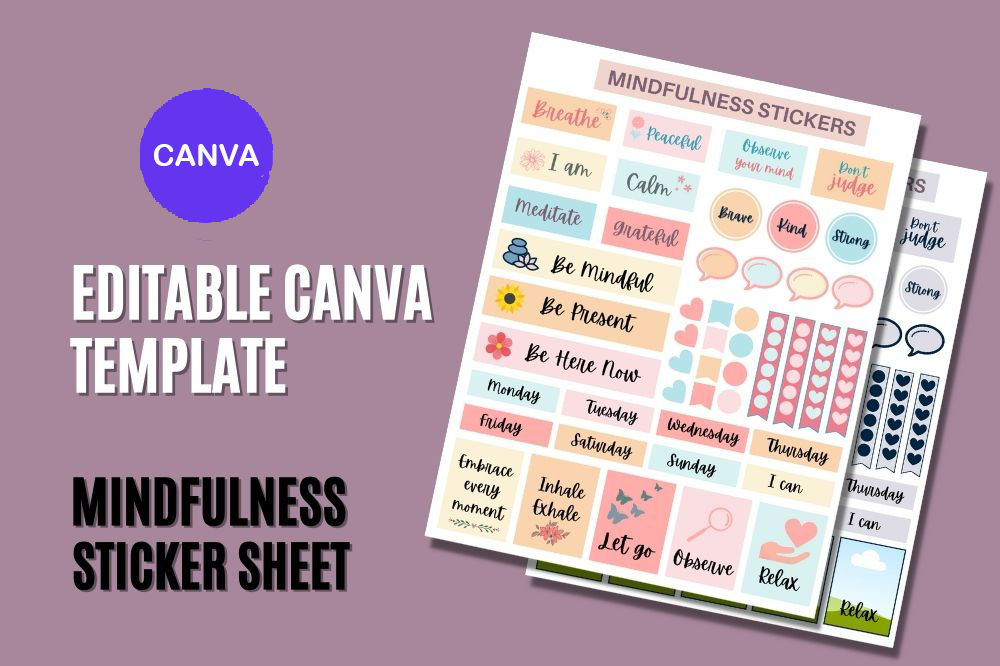 Mindfulness Sticker Sheet Canva Editable Template