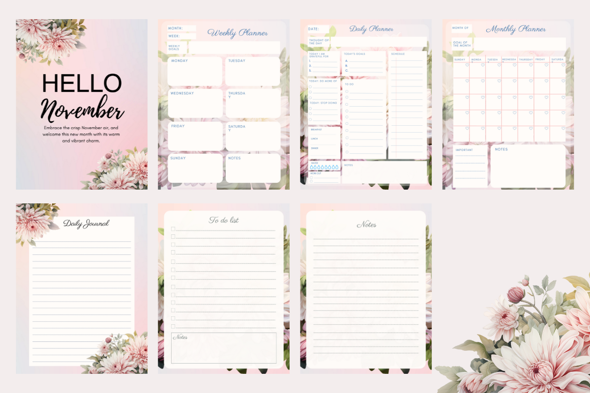Hello November Planner | US Letter & A4 | Editable in Canva