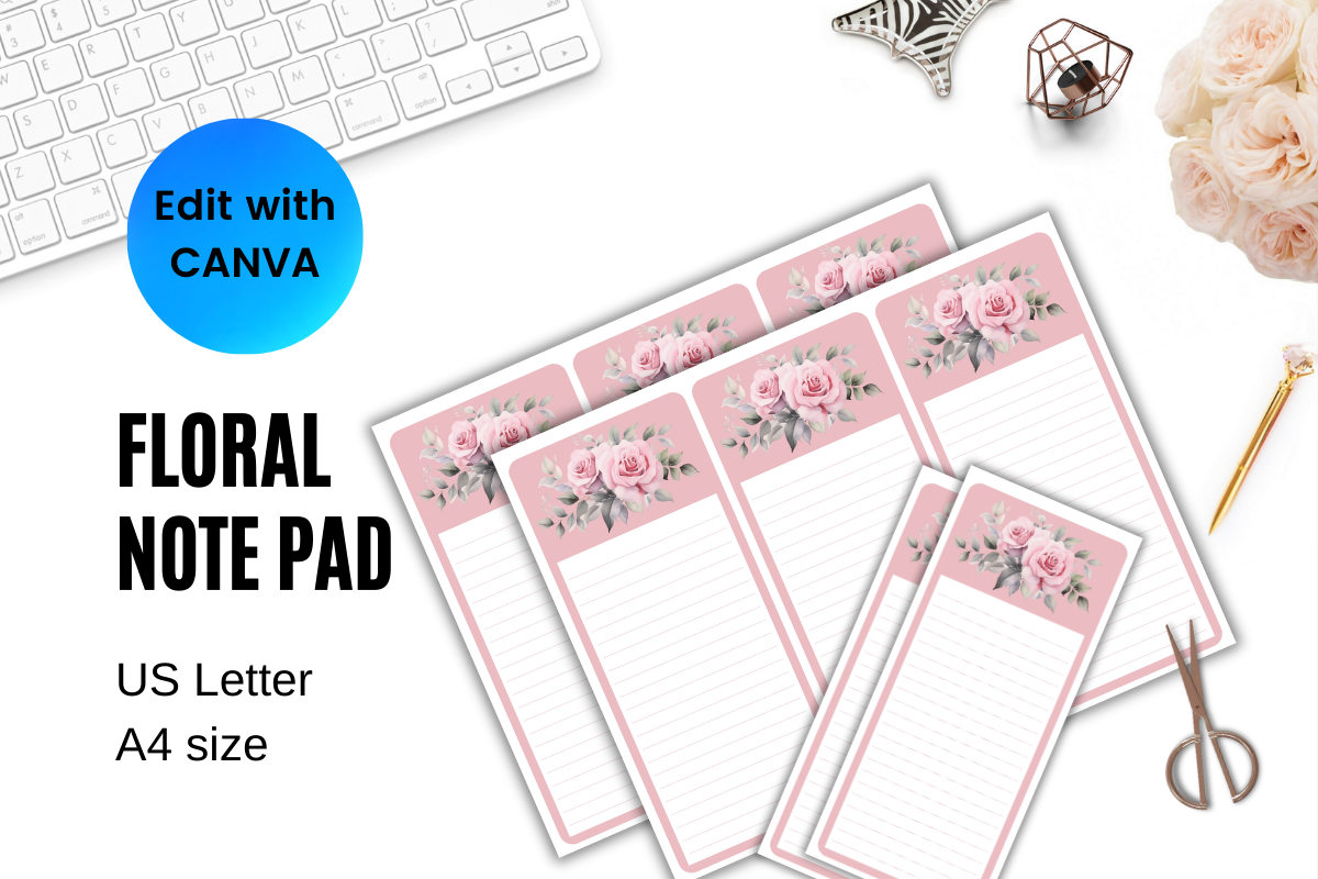 Floral Notepad Templates | US Letter & A4 | Editable in Canva