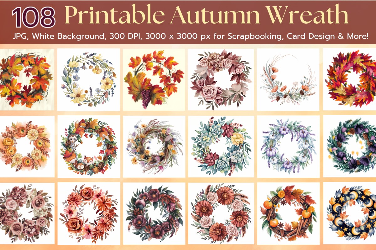 Autumn Wreath Bundle for Artist Reference & Commercial Use