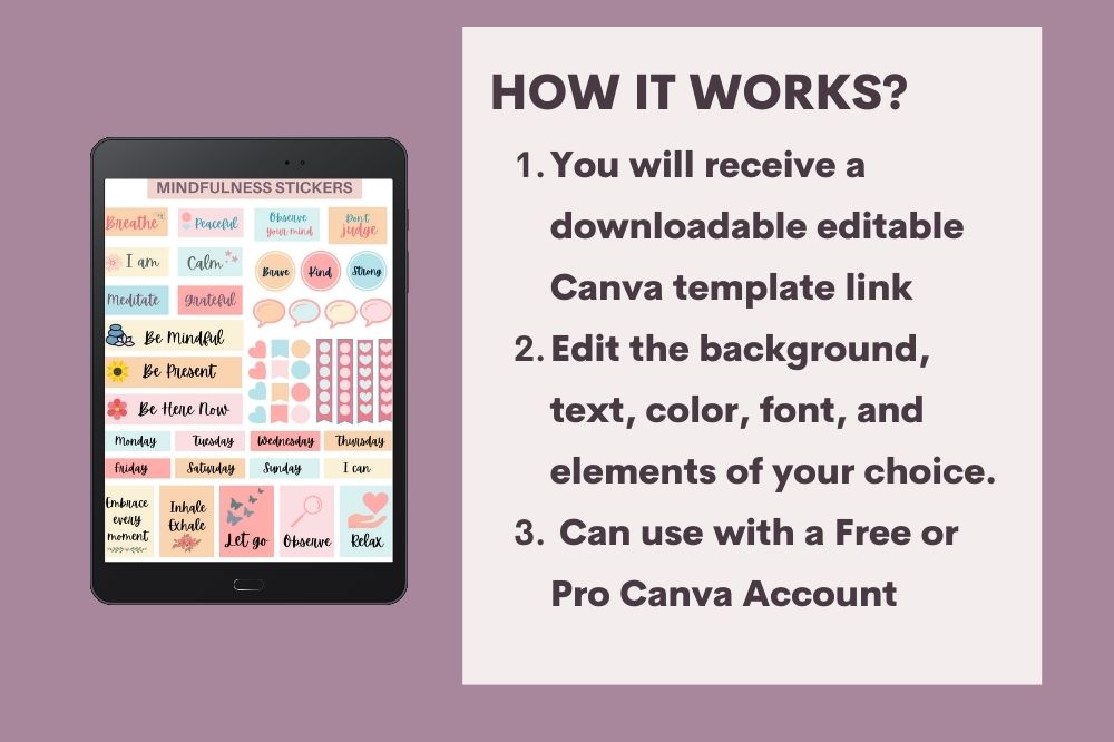 Mindfulness Sticker Sheet Canva Editable Template