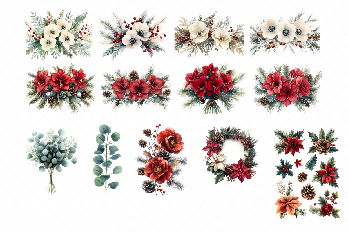 Christmas Floral Clipart Mega Bundle – 101 Transparent PNG Files