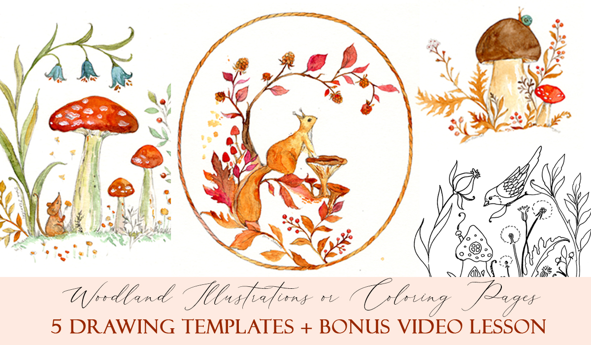 Woodland Illustrations Templates or Coloring Pages + Lesson